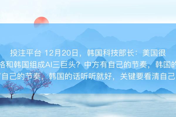 投注平台 12月20日，韩国科技部长：美国很强，中国也不错，有资格和韩国组成AI三巨头？中方有自己的节奏，韩国的话听听就好，关键要看清自己的短板
