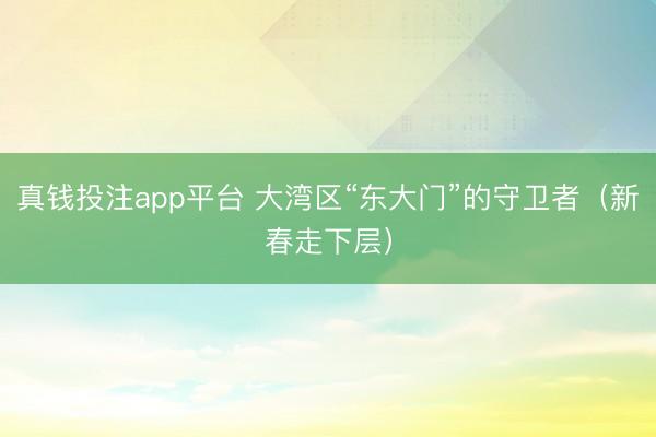 真钱投注app平台 大湾区“东大门”的守卫者（新春走下层）