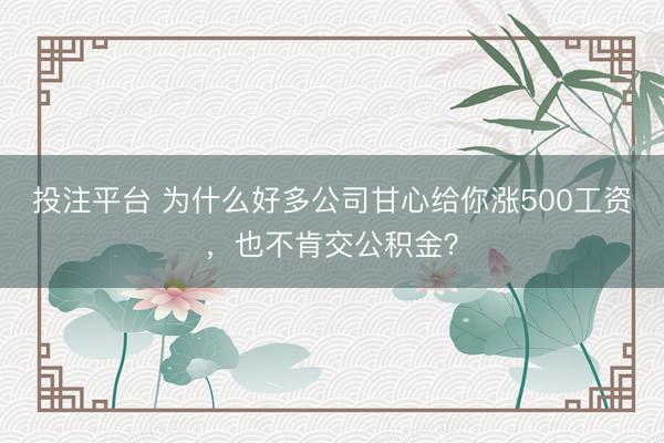 投注平台 为什么好多公司甘心给你涨500工资，也不肯交公积金？